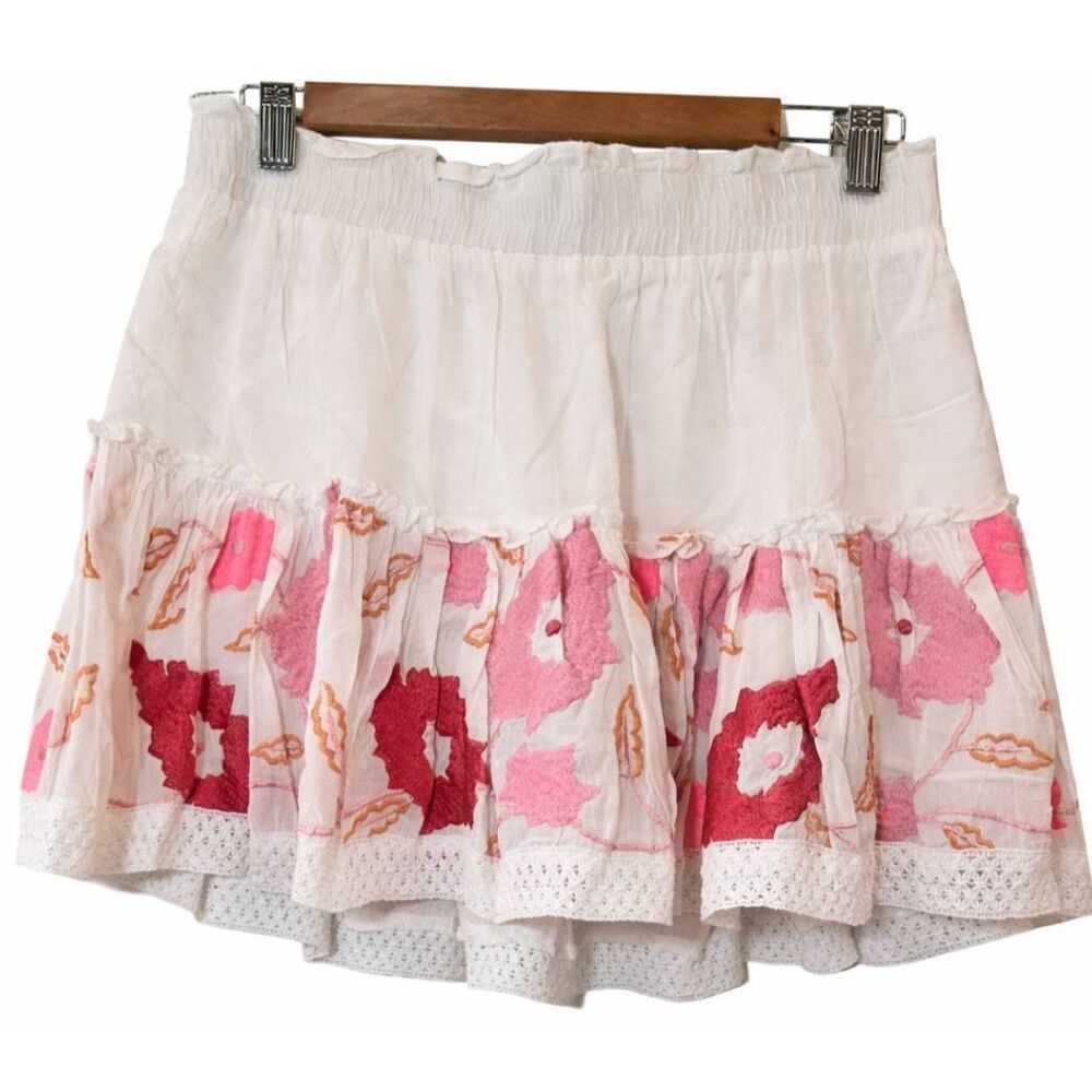 Misa los Angeles womens medium mini skirt embroidery pink white full